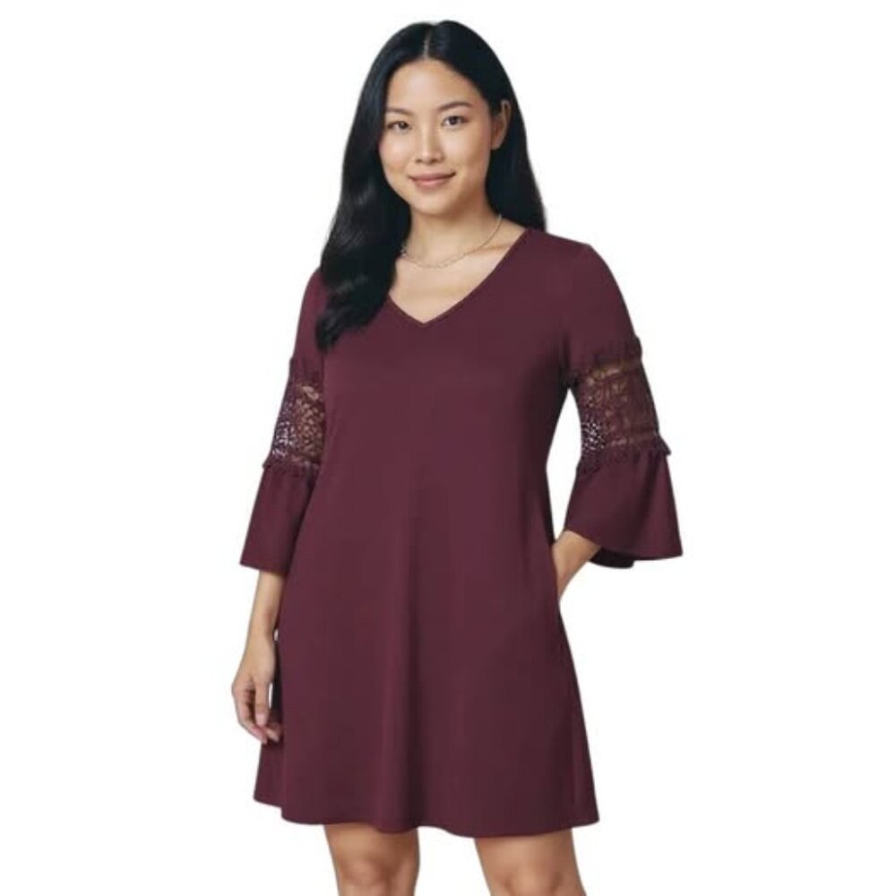 Burgundy‎ party mini dress. Embroidered intricate sleeves. Clubwear. SZ Small.